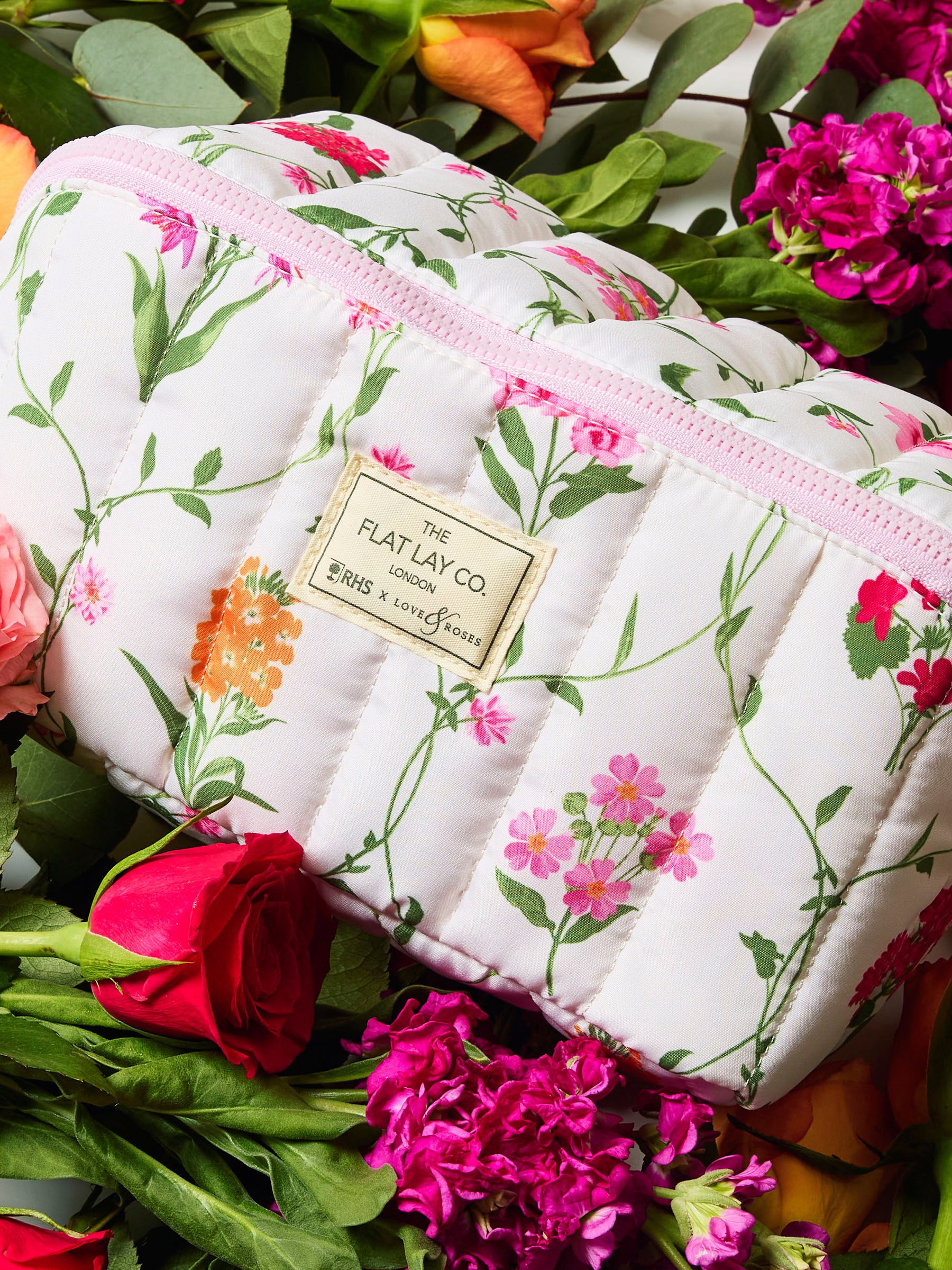 The Flat Lay Co. marshmallow box bag with floral RHS design British brand