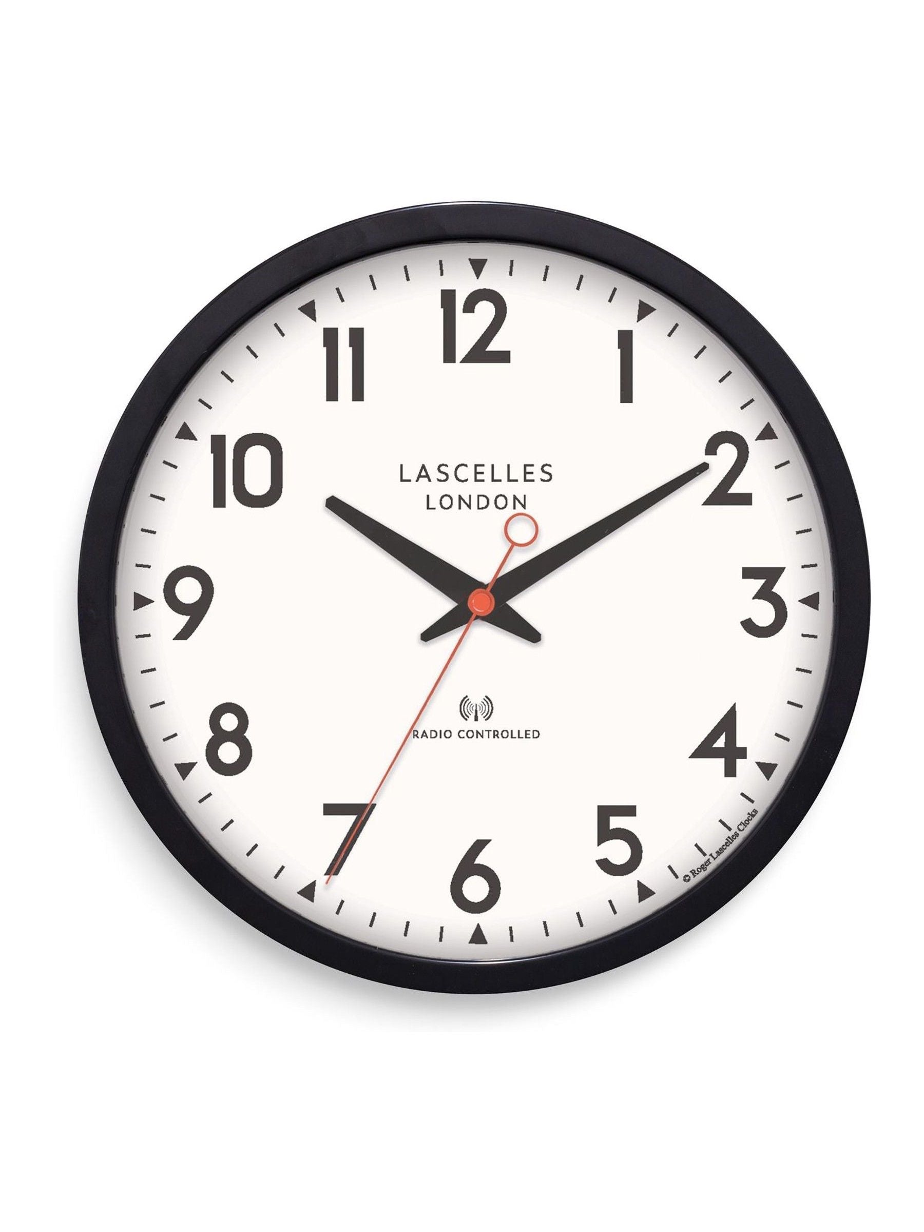 Brookpace Lascelles black radio controlled clock 36cm (British brand)
