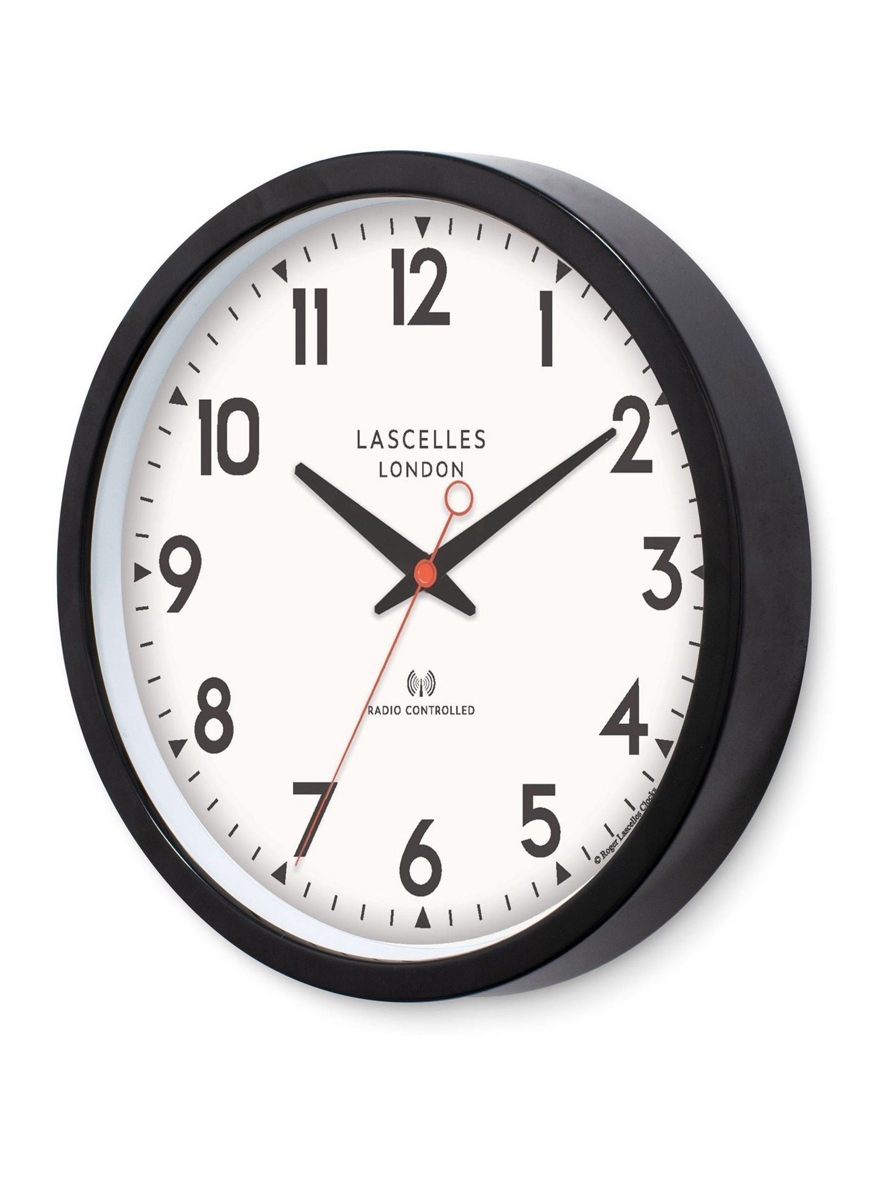 Brookpace Lascelles black radio controlled clock 36cm (British brand)