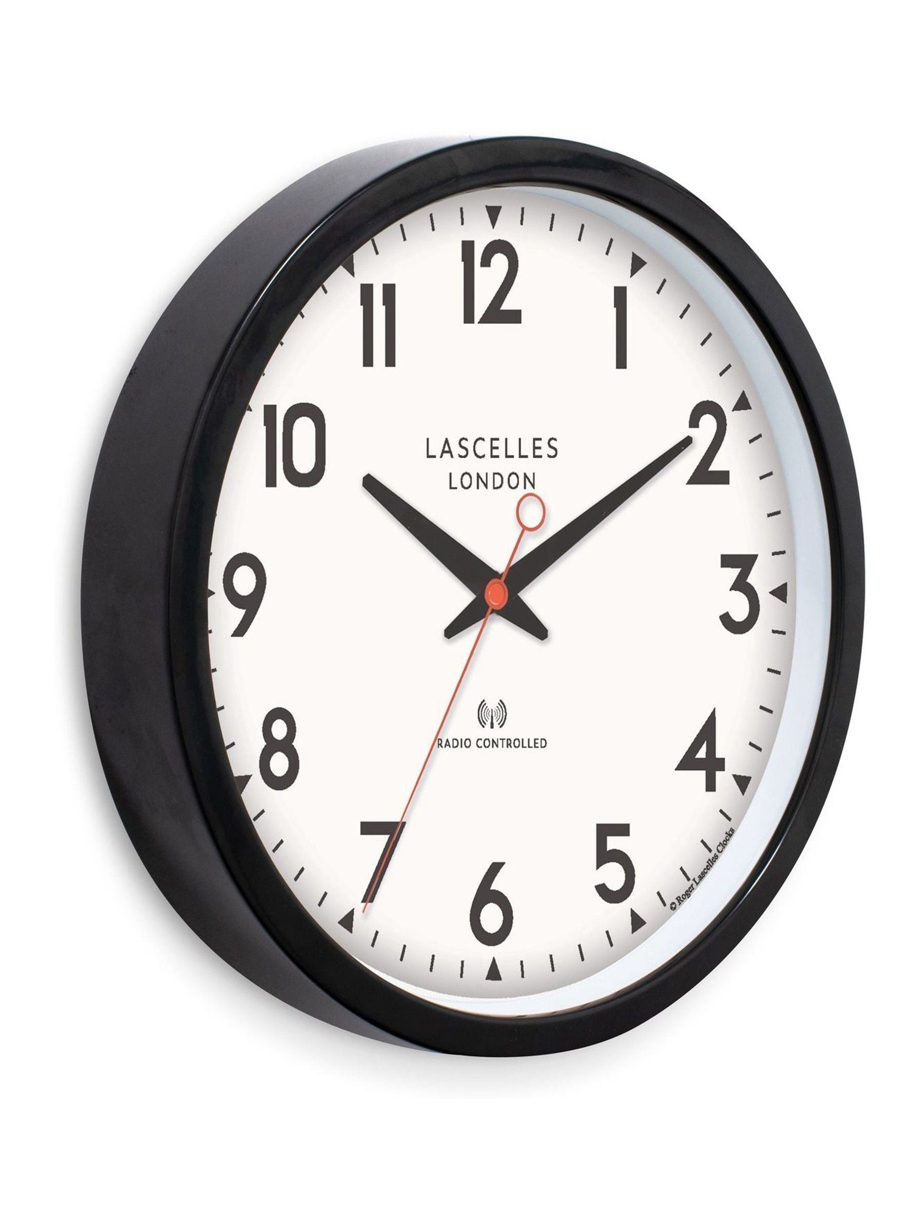 Brookpace Lascelles black radio controlled clock 36cm (British brand)