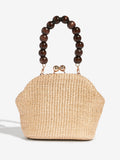 Natural raffia top handle clutch bag with 3D flower, imported from the UK
