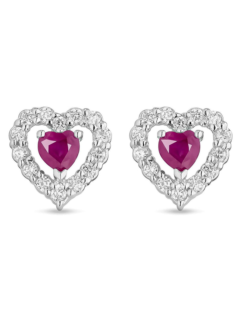 Beaverbrooks 9ct white gold diamond ruby heart earrings (British brand)