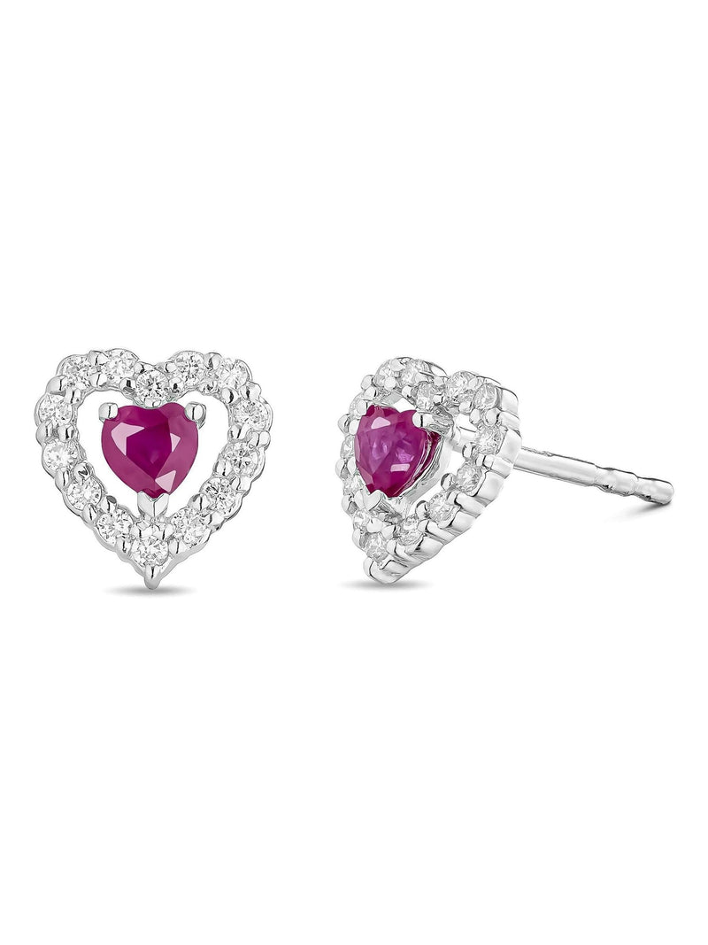 Beaverbrooks 9ct white gold diamond ruby heart earrings (British brand)