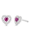 Beaverbrooks 9ct white gold diamond ruby heart earrings (British brand)