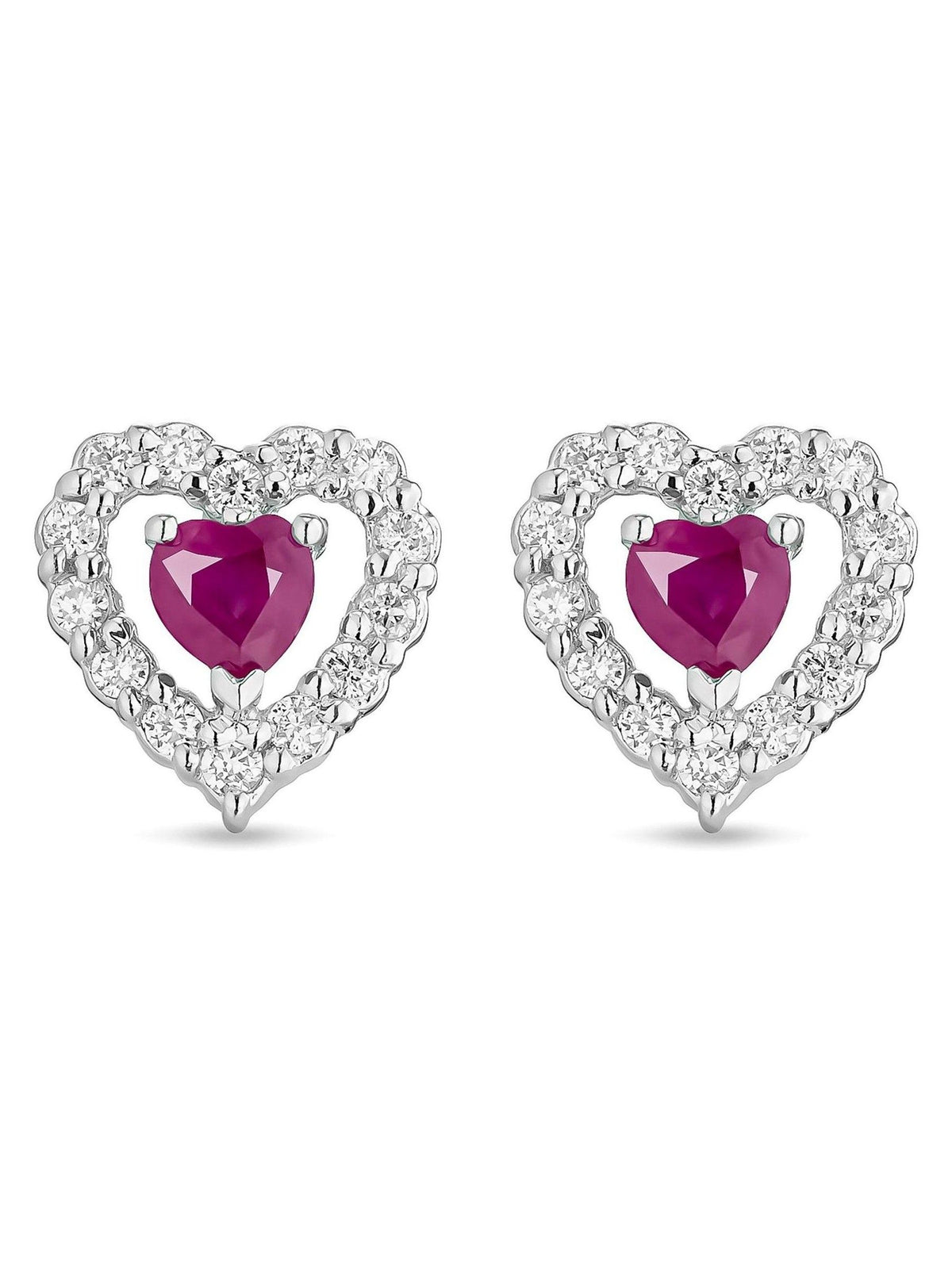 Beaverbrooks 9ct white gold diamond ruby heart earrings (British brand)