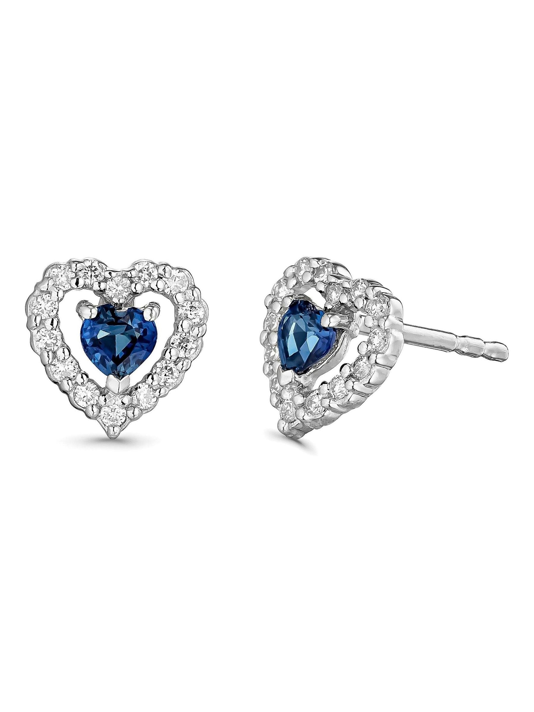 Beaverbrooks diamond sapphire heart earrings 7mm - British product