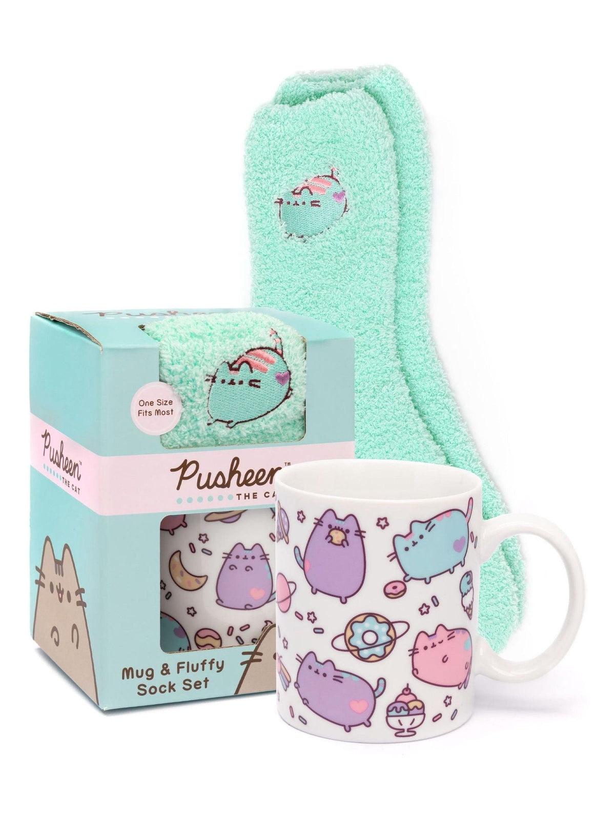 Vanilla Underground white Pusheen mug socks gift set, imported from the UK