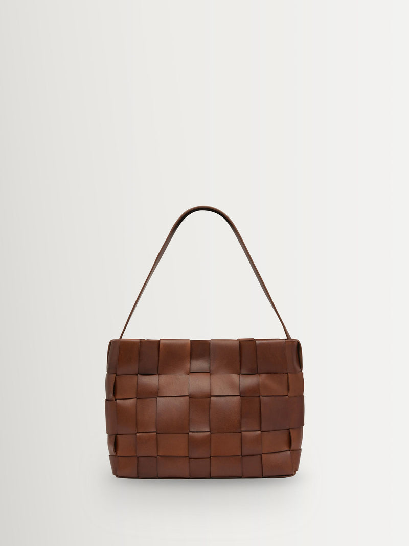 St Agni brown woven leather mini tote bag, UK version