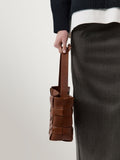 St Agni brown woven leather mini tote bag, UK version