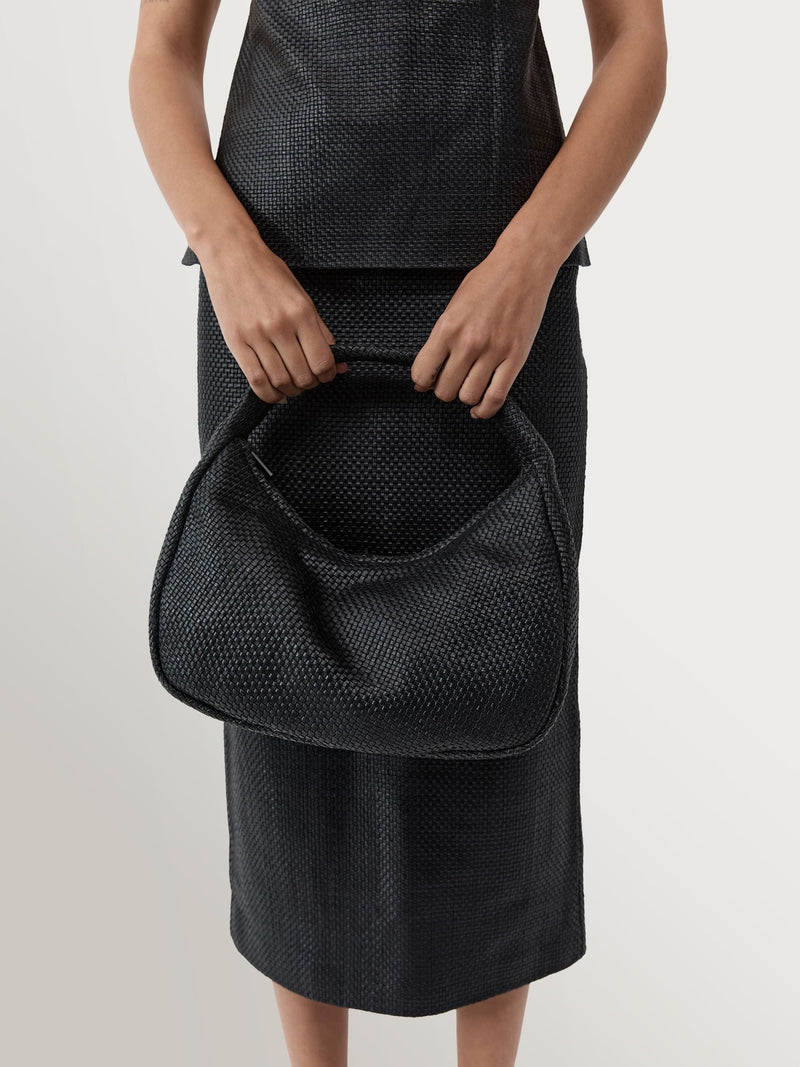 St Agni black woven leather large Bon Bon bag - British product