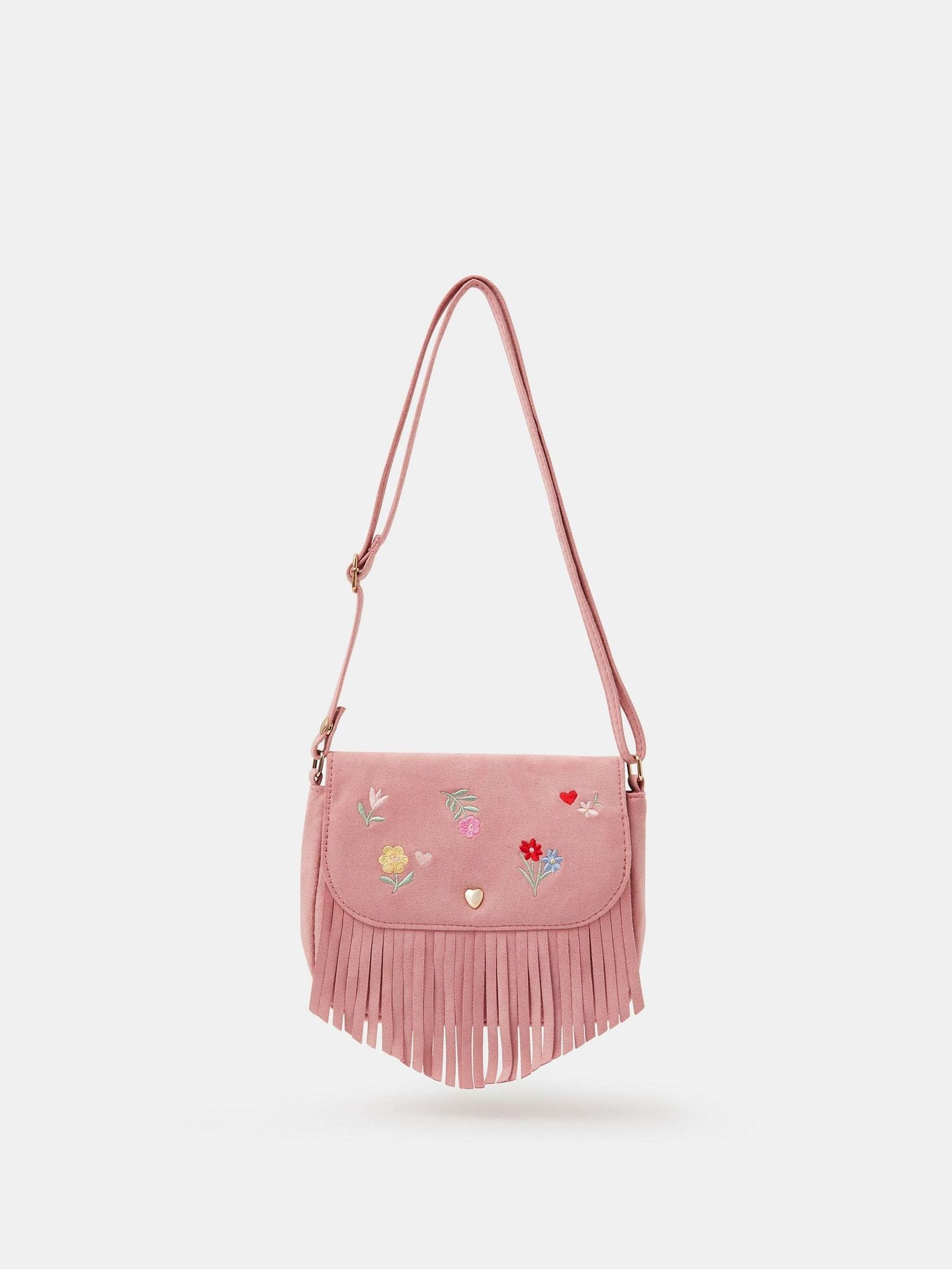 Angels By Accessorize pink floral fringe cross-body bag - British product
