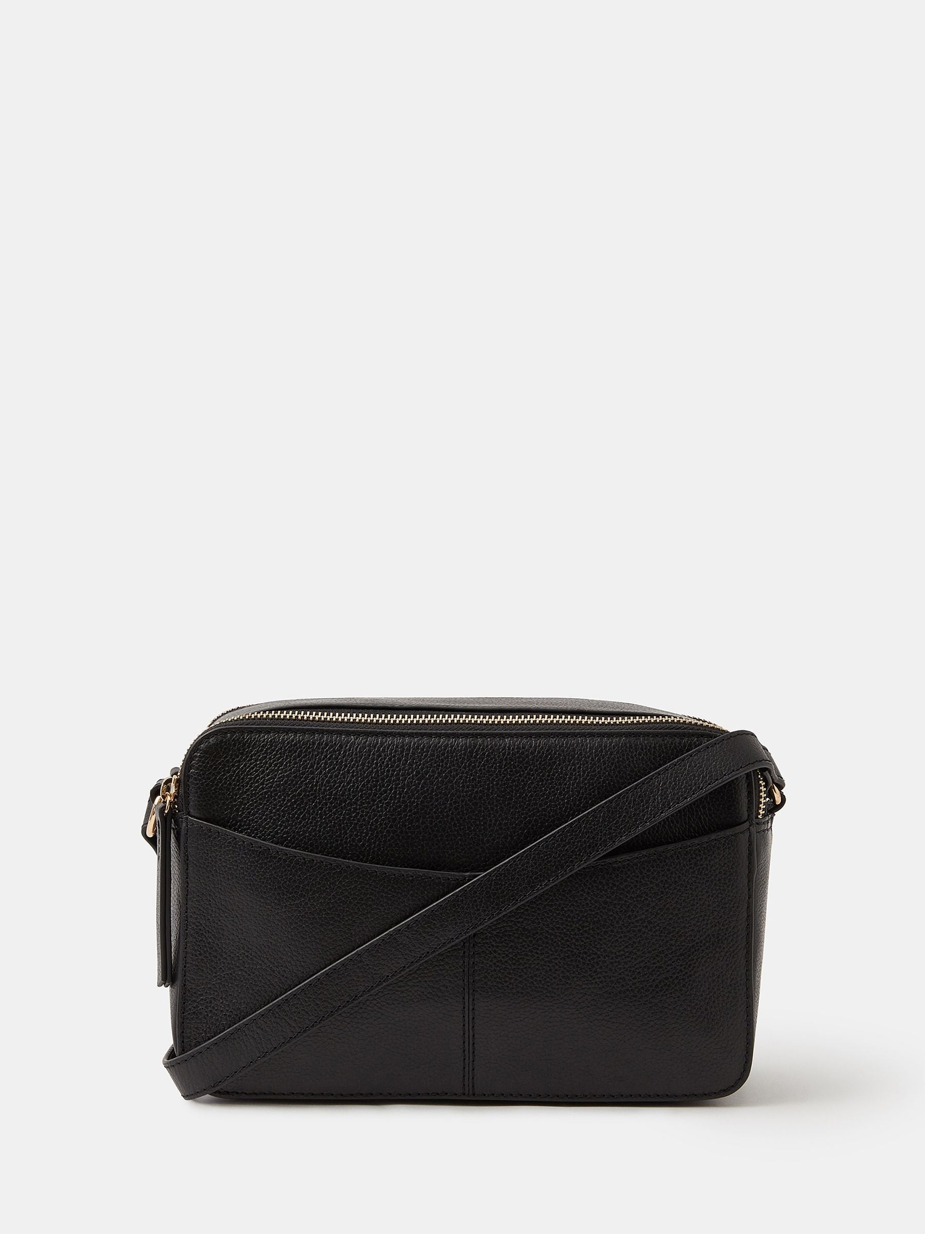 Accessorize black leather double zip camera bag, UK version