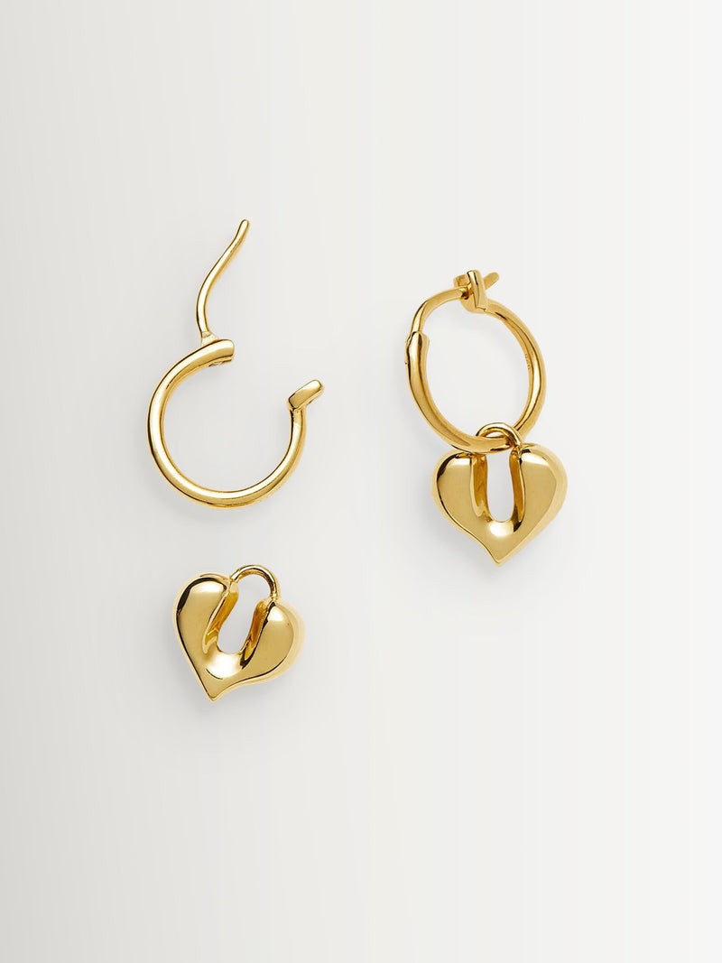 Missoma gold tone molten heart charm hoop earrings - British product