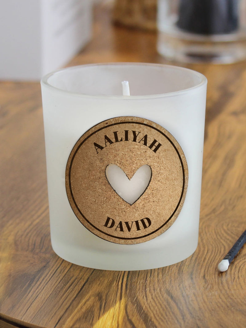 PMC personalised heart cork label candle jar 7.5cm (British brand)