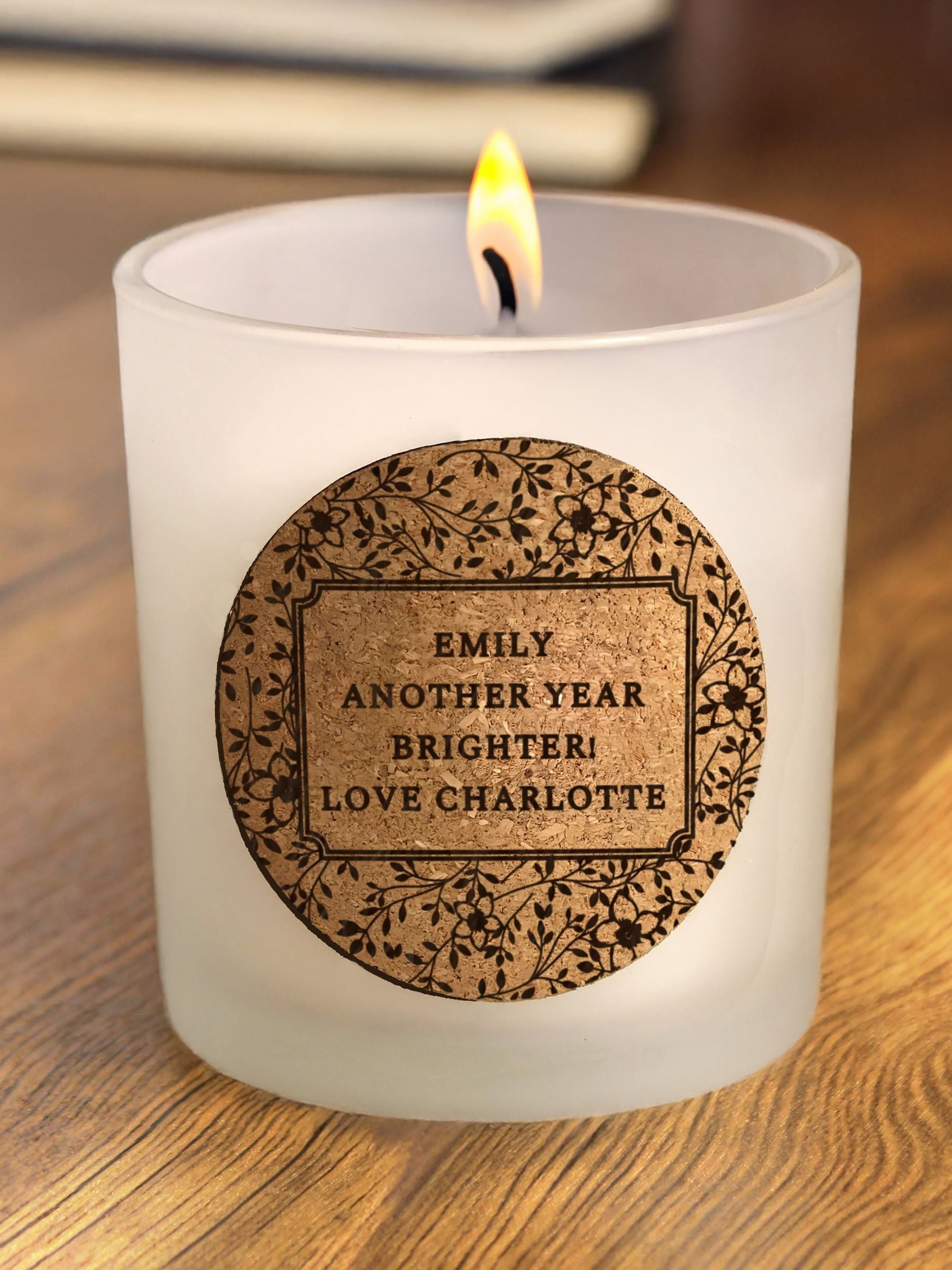 PMC personalised cork label scented candle 7.5cm, imported from the UK