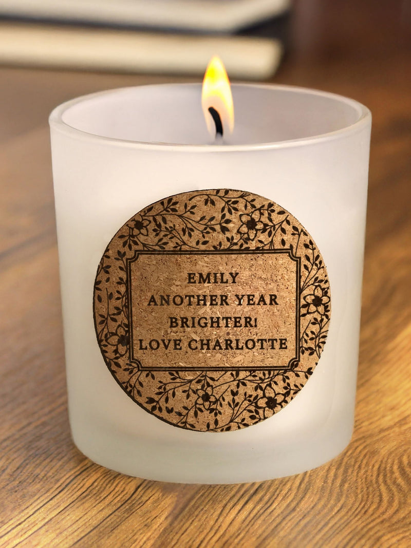 PMC personalised cork label scented candle 7.5cm, imported from the UK