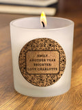 PMC personalised cork label scented candle 7.5cm, imported from the UK