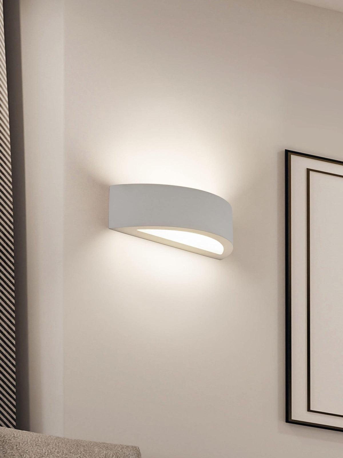 Searchlight white plaster wall light, frosted coral - British product
