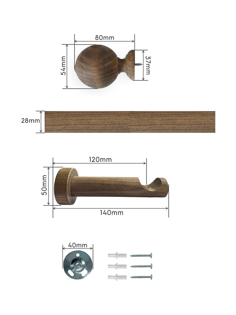 Laura Ashley curtain pole set light chestnut brown Mitchell 28mm, imported from the UK