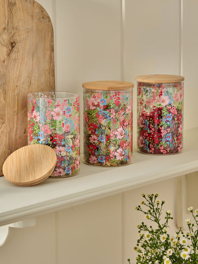 Next Set of 3 Pink Lisse Floral Glass Storage Jars- Buy online at McGrocer