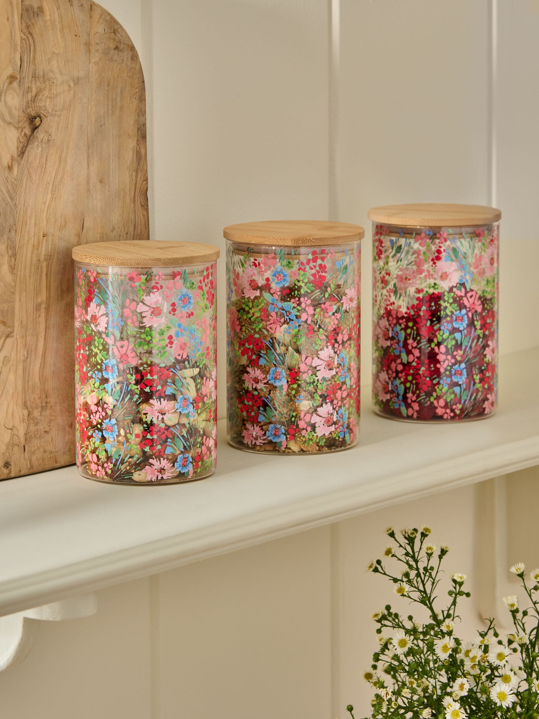 Lisse floral glass storage jars set of 3 - British product