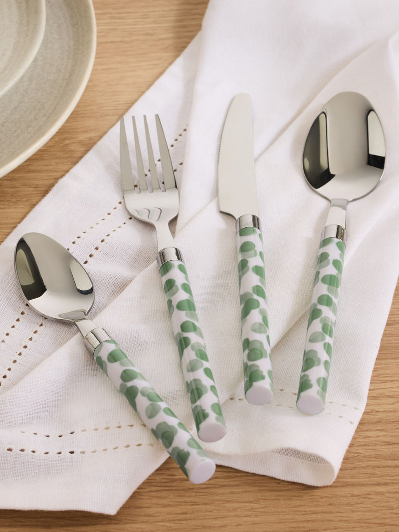 Sage green spotted cutlery set 16 pieces British product