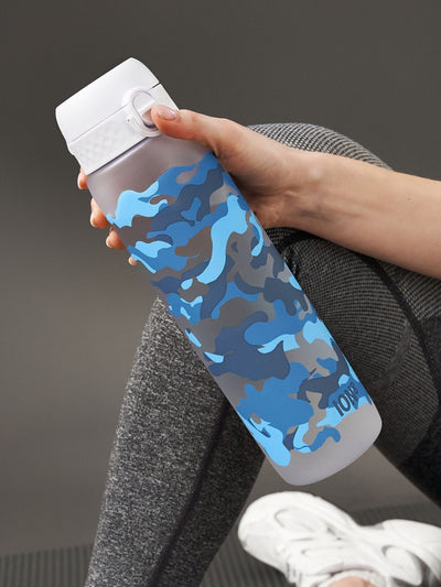 Bouteille d'eau étanche de 1000 ml avec bec verseur rabattable et indications d'heure pour boire