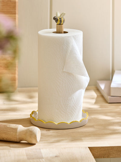 Next Yellow Maisie Kitchen Roll Holder - Stoneware with Bumble Bee Topper - 29cm- Buy online at McGrocer