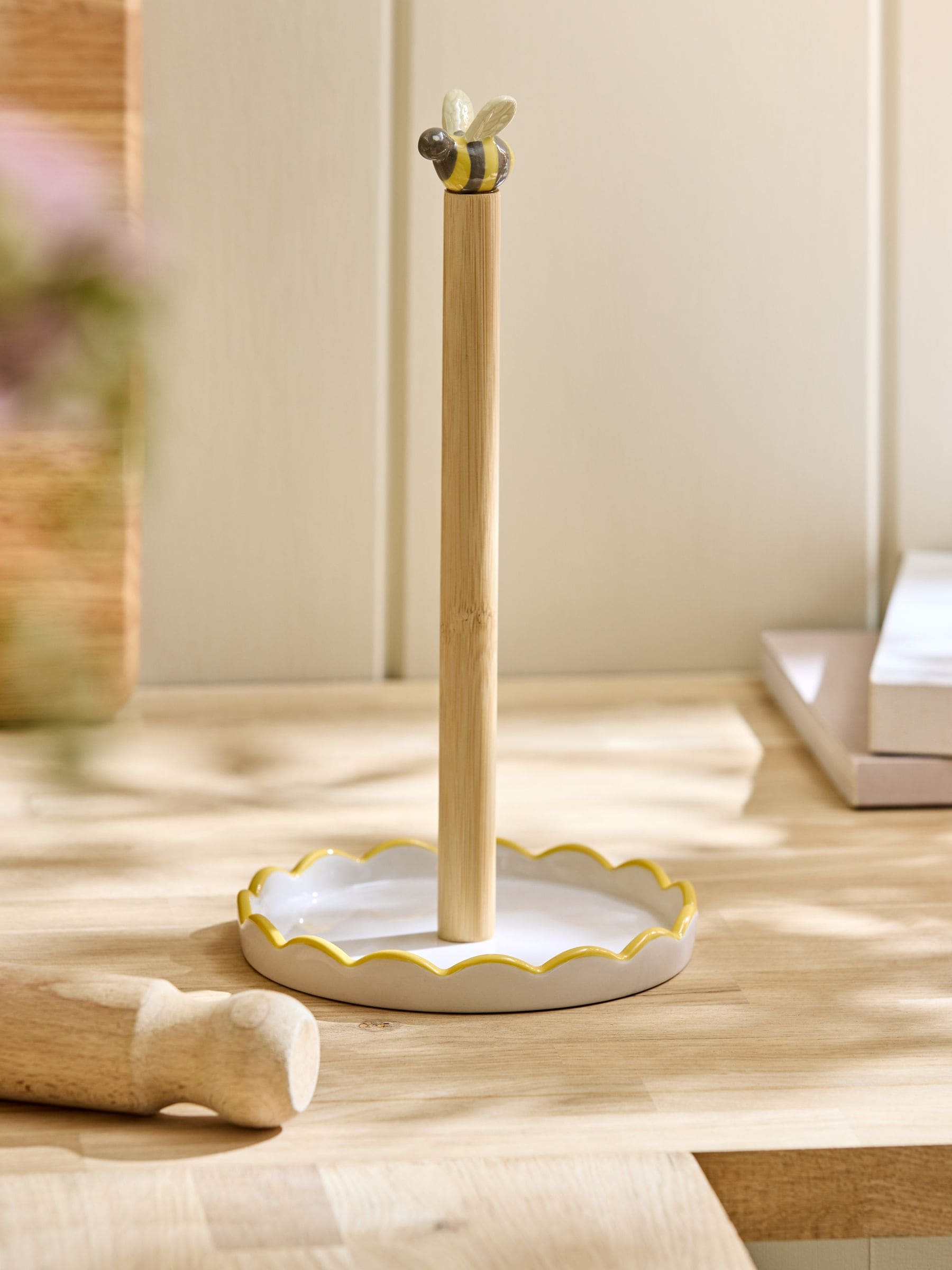 Maisie yellow stoneware kitchen roll holder, imported from the UK