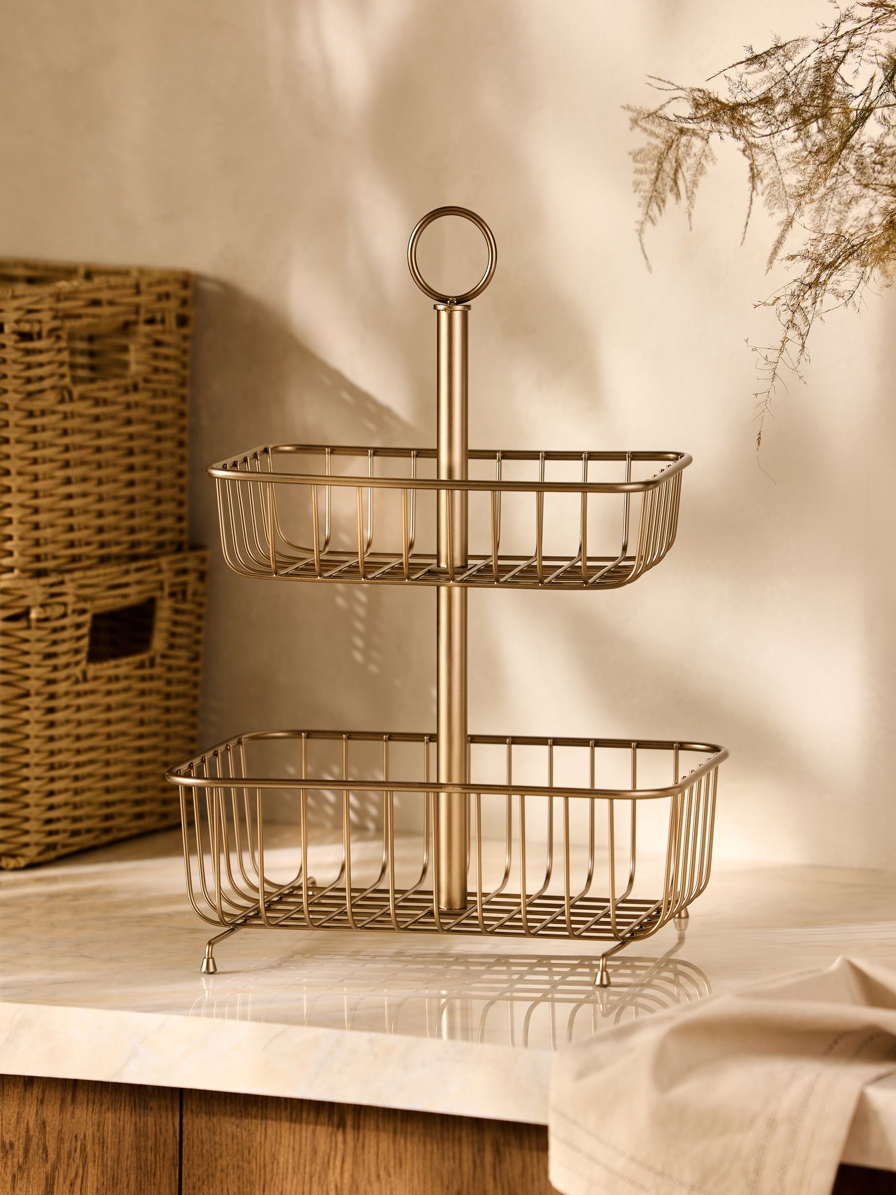 Hertford 2-tier gold wire fruit basket (British brand)
