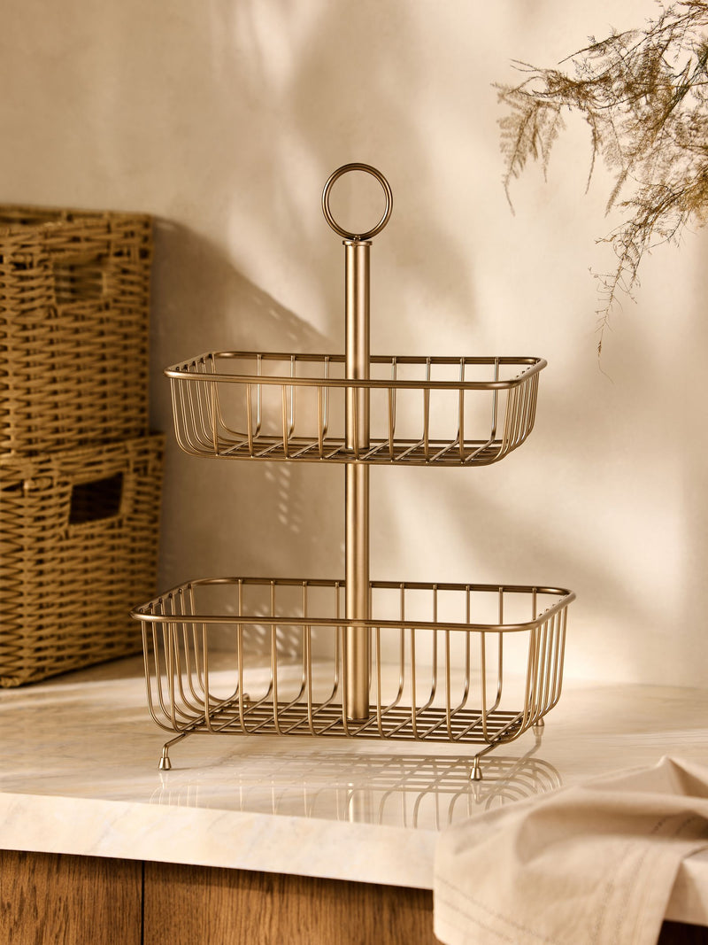 Hertford 2-tier gold wire fruit basket (British brand)