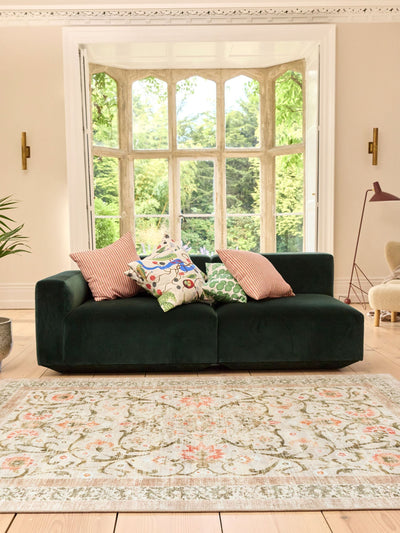 Next Hug Rug Beige and Green Floral British Made Washable Country Paisley Rug- Buy online at McGrocer