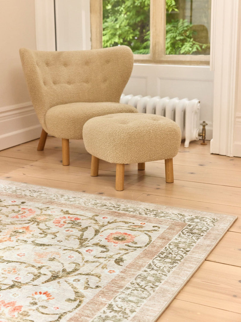 Hug Rug Country Paisley rug beige green floral, imported from the UK