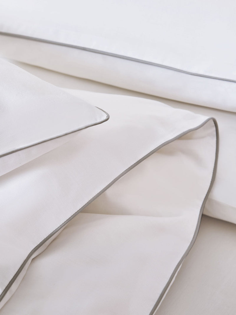 White cotton rich piped duvet cover and pillowcase set (British brand)