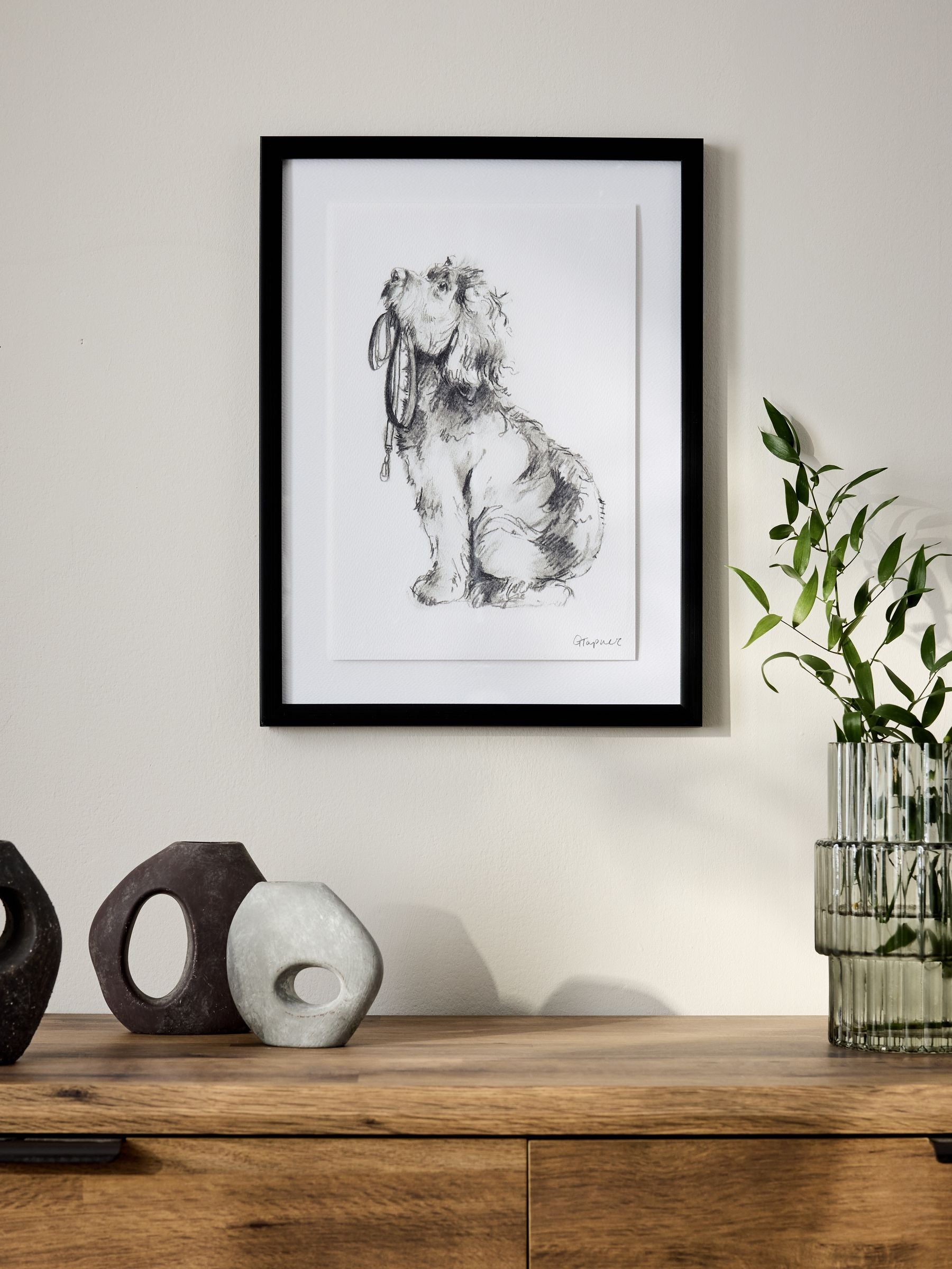 Black White Sketched Cockapoo Walkies Wall Art
