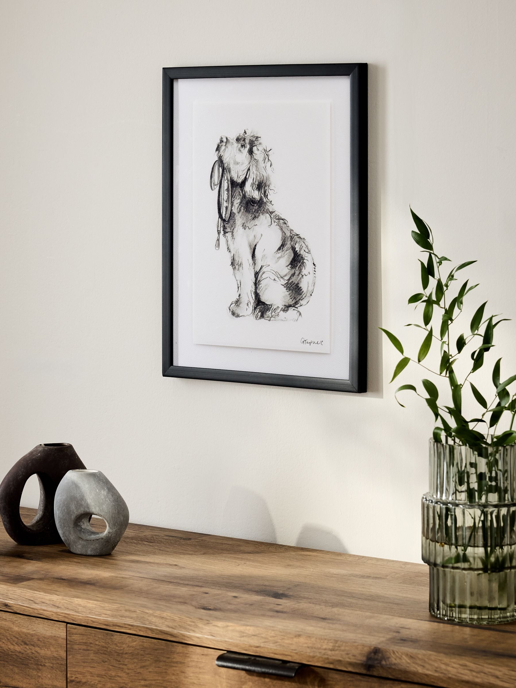 Black White Sketched Cockapoo Walkies Wall Art