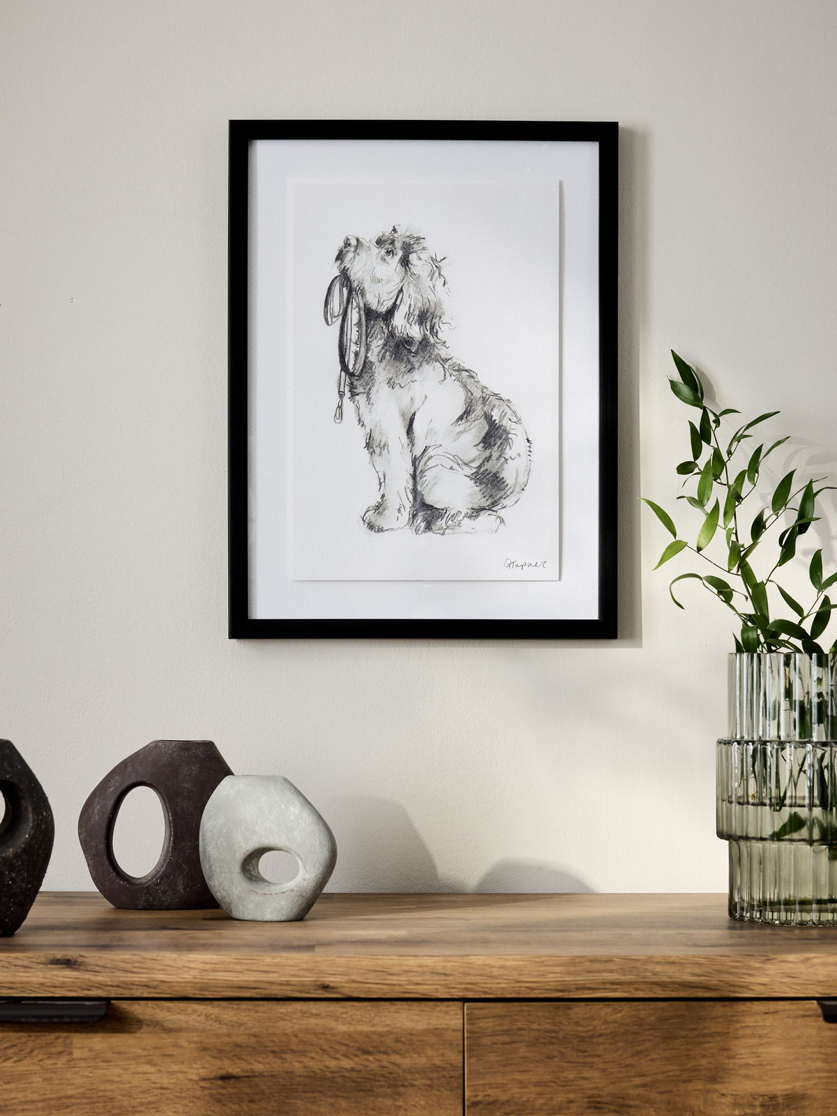Black White Sketched Cockapoo Walkies Wall Art