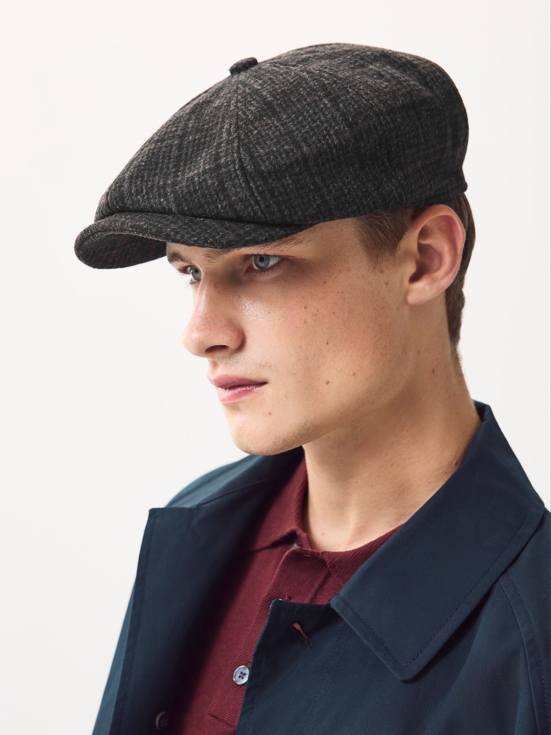 Dark Grey Check Baker Boy Hat