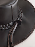 Brown leather cowboy hat with wide brim (British brand)