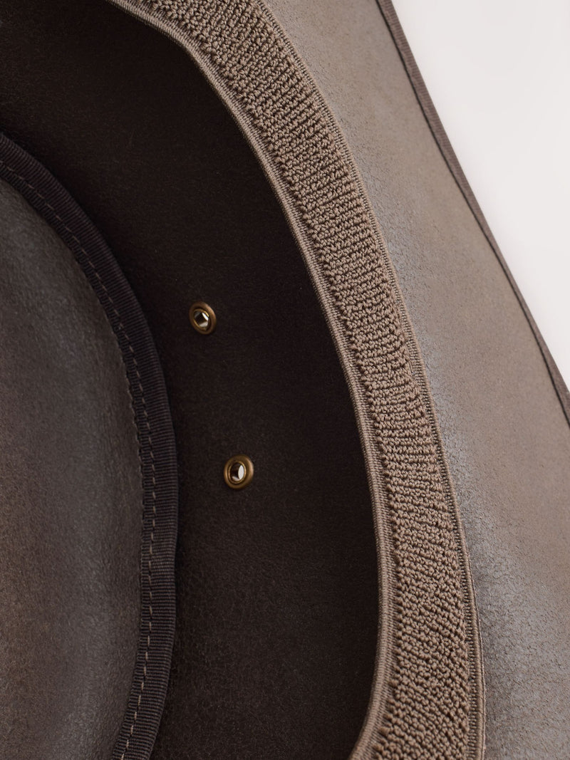Brown leather cowboy hat with wide brim (British brand)