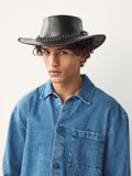 Brown leather cowboy hat with wide brim (British brand)