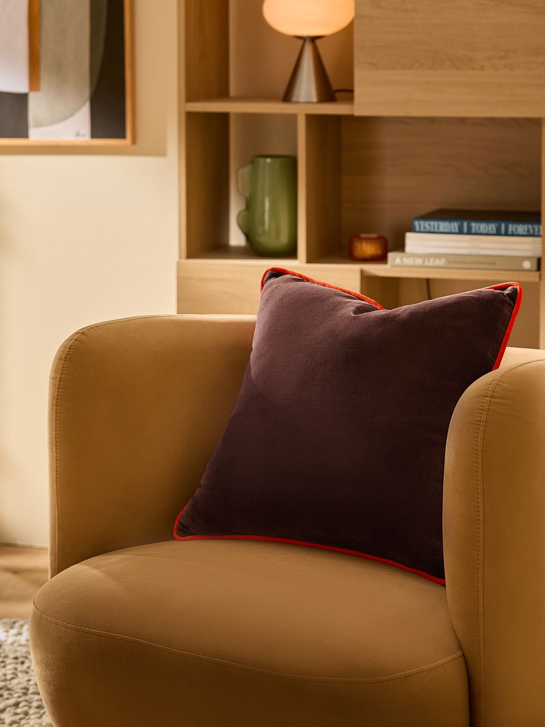 MADE.COM Chocolate Brown Bailey Cotton Velvet Piped Cushion