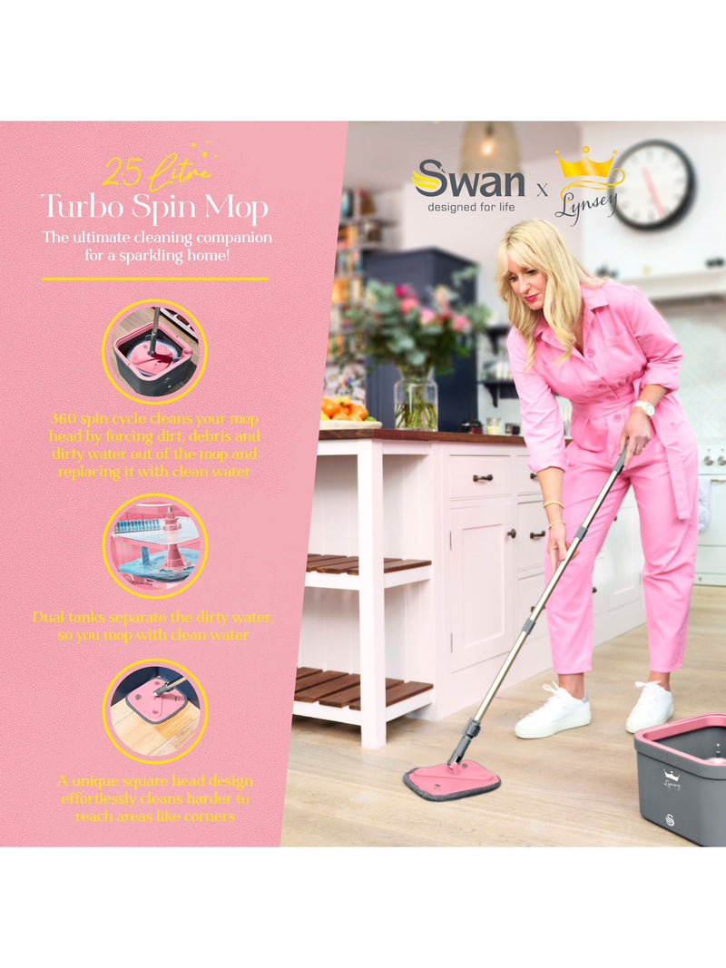 Swan Pink Turbo Spin Mop with bucket, imported from the UK