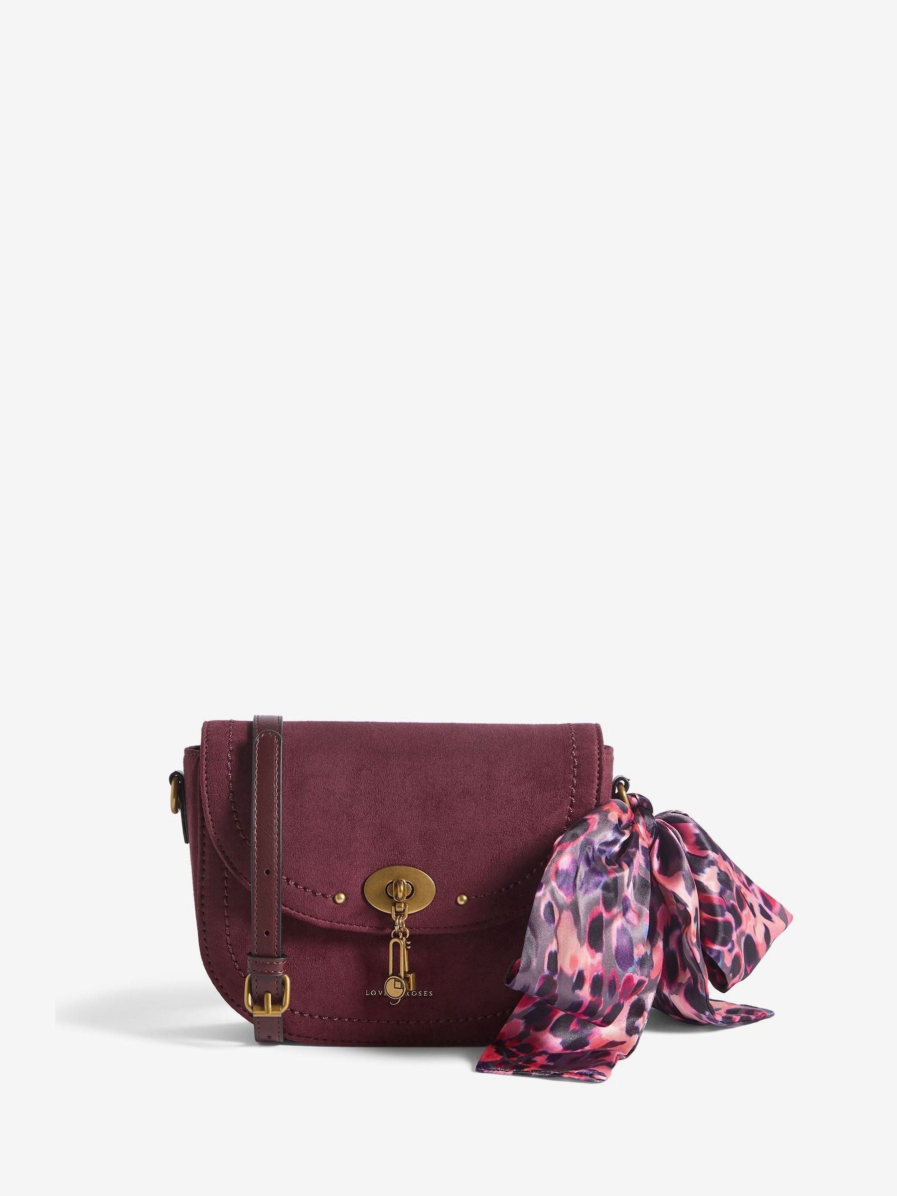 Love & Roses Burgundy Red Suedette Saddle Cross-Body Bag