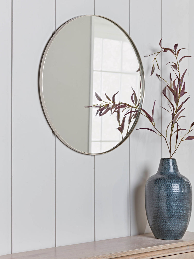 Cox & Cox antique silver slim frame round mirror 60cm, imported from the UK