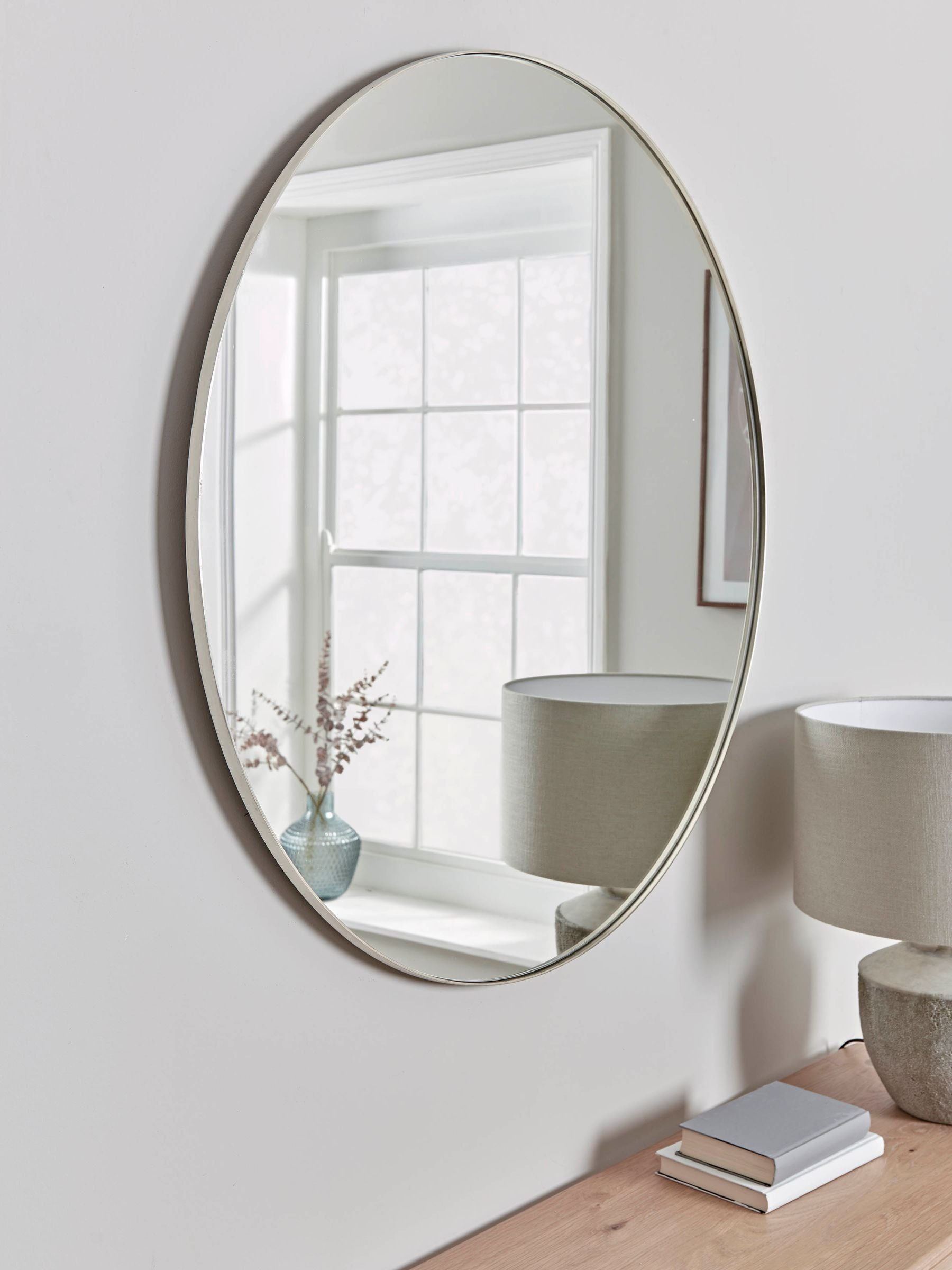 Cox & Cox Antique Silver Slim Frame Round Mirror 60cm