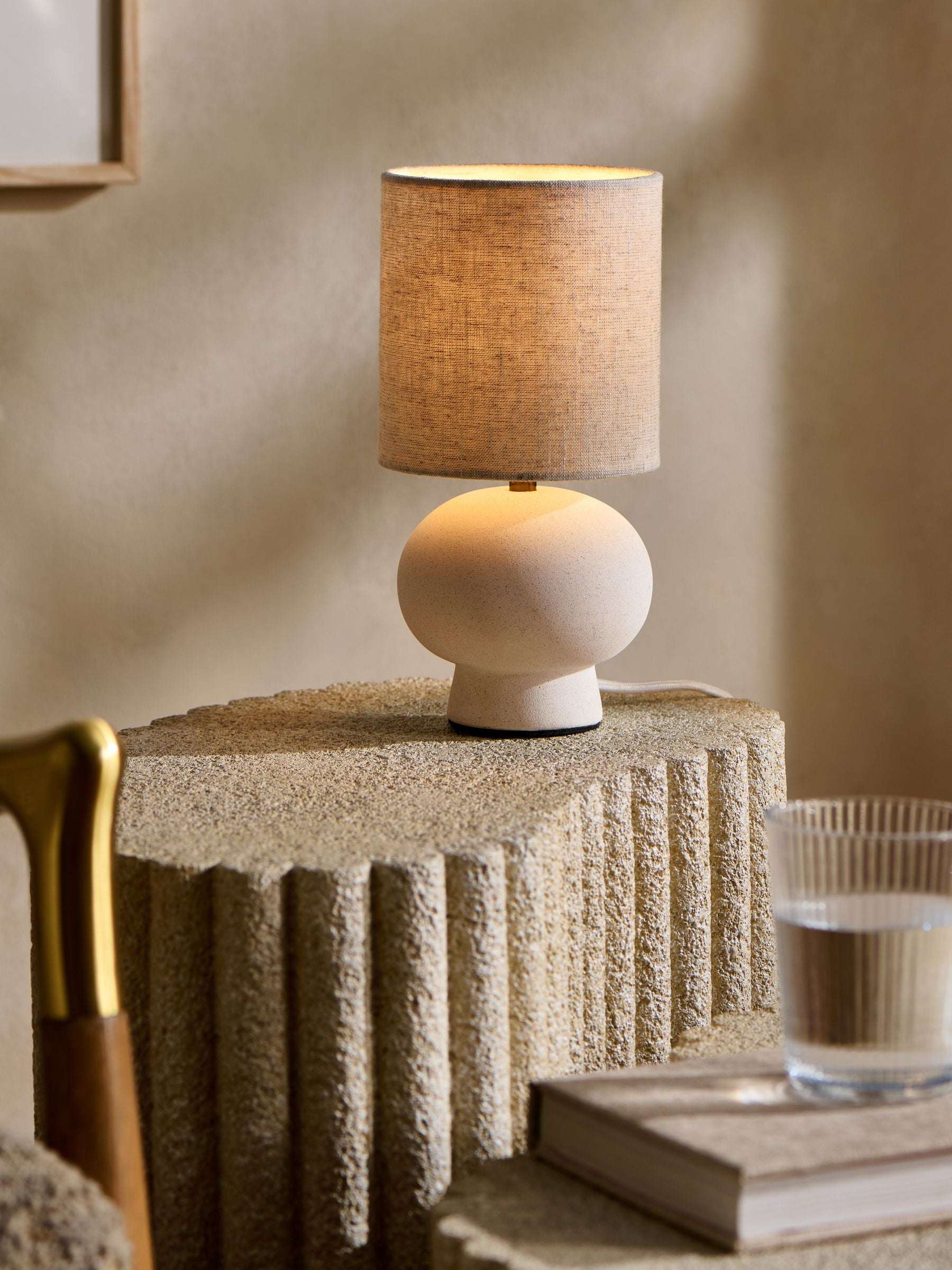 White Mini Hera Bedside Table Lamp, UK version