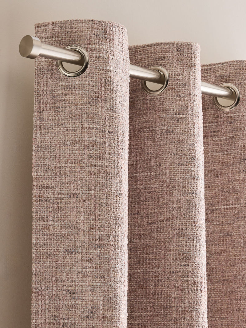 Pink chenille eyelet curtains, imported from the UK