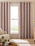 Pink chenille eyelet curtains, imported from the UK