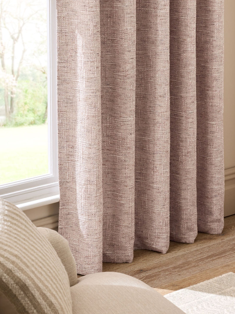 Pink chenille eyelet curtains, imported from the UK
